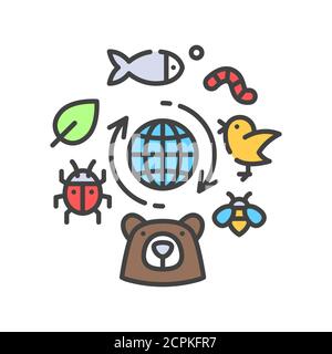 Symbol für die Farblinie der Biodiversität. Umweltschutz. Für Webseite, App anmelden. UI UX GUI Design Element. Bearbeitbare Kontur. Stock Vektor
