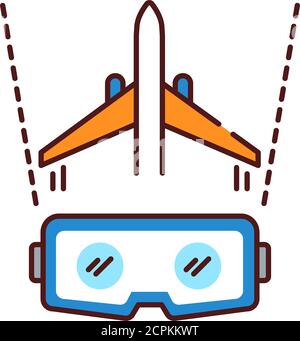 VR Aviation Farbliniensymbol. Pilotenausbildung und Simulation. Intelligente Industrie. Piktogramm für Webseite, mobile App, Promo. UI UX GUI Design Element Stock Vektor