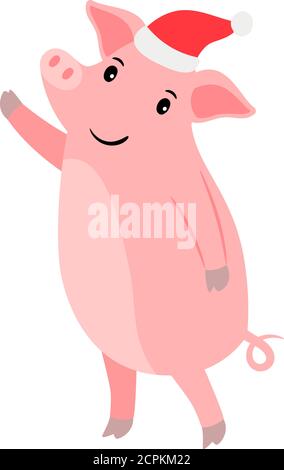 Weihnachten oder Neujahr rosa Schwein in Santa Hut, Vektor-Illustration Stock Vektor