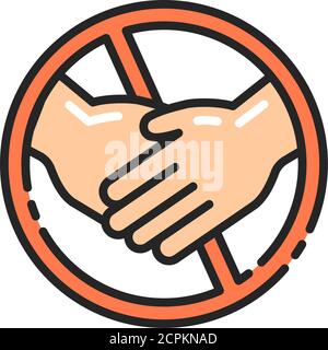 Vermeiden Sie Handshaking, um zu verhindern, dass Coronavirus-Farbliniensymbol verbreitet wird. Gesundheitswesen. Piktogramm für Webseite, mobile App, Promo. Bearbeitbare Kontur. Stock Vektor