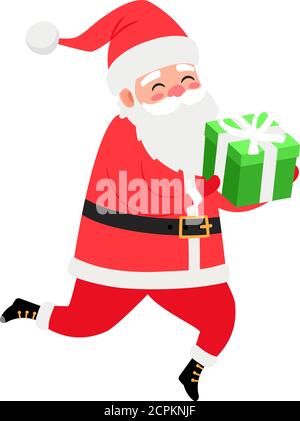 Weihnachtsmann hält Geschenk-Box und laufen, Weihnachten und Neujahr-Symbol auf weißem Hintergrund, Vektor-Illustration Stock Vektor
