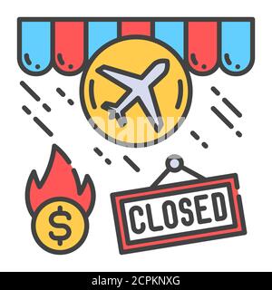 Symbol für die schließende Farblinie des Reisebüros. Wirtschaftliche risis. Unternehmen zusammenbrechen. Die Märkte stürzen. Für Webseite, App anmelden. UI UX GUI Design Element. Editierbar Stock Vektor