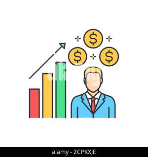 Symbol für Anlegerfarbe. Finanzberatung, Investitionen und Einsparungen. Crowdfunding. Geld in neues Projekt investieren. Für Webseite, App anmelden. UI-UX Stock Vektor