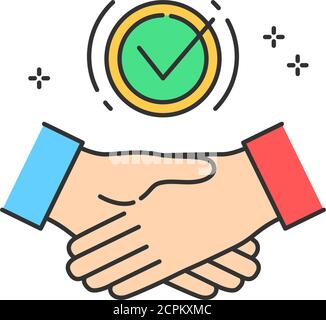 Symbol für die Farbzeile des Geschäftsabschlusses. Handshake, Partnerschaft, Kooperation.Crowdfunding. Für Webseite, App anmelden. UI UX GUI Design Element. Bearbeitbare Kontur. Stock Vektor