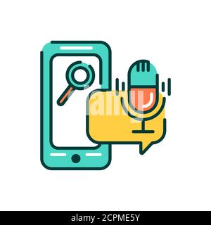 Sprachsuche für mobile Anwendungen in Smartphone-Farbliniensymbol. Piktogramm für Webseite, mobile App, Promo. UI UX GUI Design Element. Bearbeitbare Kontur Stock Vektor
