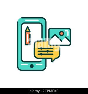 Foto-Editor mobile Anwendung in Smartphone Farblinie Symbol. Piktogramm für Webseite, mobile App, Promo. UI UX GUI Design Element. Bearbeitbare Kontur Stock Vektor