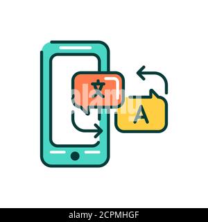Sprachübersetzer mobile Anwendung in Smartphone Farblinie Symbol. Piktogramm für Webseite, mobile App, Promo. UI UX GUI Design Element. Editierbar Stock Vektor