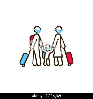 Familie mit Gepäckfarbe Linie Symbol. Sicheres Reisen. Piktogramm für Web, mobile App, Promo. UI-UX-Designelement. Stock Vektor