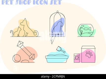 Set mit 6 Symbolen für ein Tiergeschäft Stock Vektor