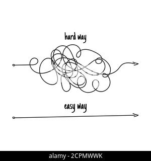 Chaotisch Linie wie hart und leicht Weg. Flach linearen Trend moderne Kunst Grafik zufällige Quiz Design Ball Element isoliert auf weiß. Konzept der wahren und falschen p Stock Vektor