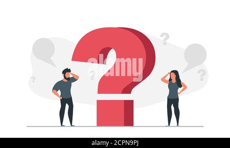 Der Mann und die Frau denken über Probleme nach. Menschen und ihre Fragen Konzept Vektor Illustration Stock Vektor