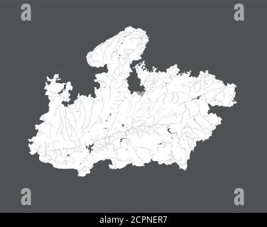 Indien Staaten - Karte von Madhya Pradesh. Handgemacht. Flüsse und Seen werden angezeigt. Bitte sehen Sie sich meine anderen Bilder von kartographischen Serien an - sie sind alle sehr Stock Vektor