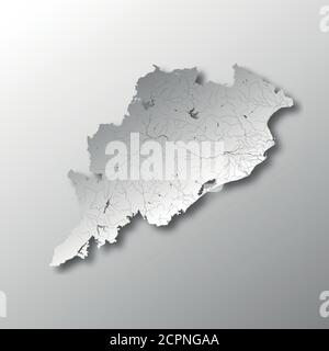 Indien Staaten - Karte von Odisha mit Papierschnitt-Effekt. Flüsse und Seen werden angezeigt. Bitte sehen Sie sich meine anderen Bilder von kartographischen Serien an - sie sind alle V Stock Vektor