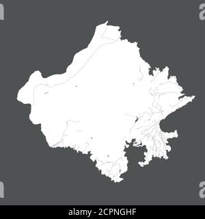 Indien Staaten - Karte von Rajasthan. Handgemacht. Flüsse und Seen werden angezeigt. Bitte schauen Sie sich meine anderen Bilder von kartographischen Serien an - sie sind alle sehr deta Stock Vektor