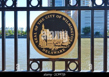 WILMINGTON, DE -13 JUN 2020- Blick auf das Siegel der Stadt Wilmington, Delaware, USA. Stockfoto