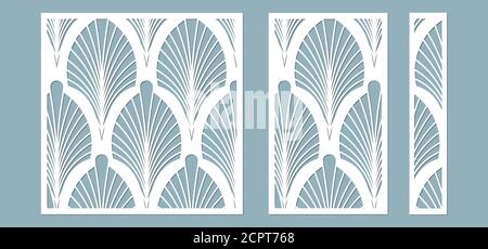 Set, Platte für die Registrierung der dekorativen Oberflächen. Abstrakte Federn, Blätter, Linien Paneele. Vektordarstellung eines Laserschneidens. Plotter-Cutti Stock Vektor
