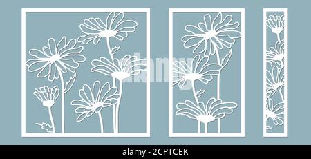 Schablone für Laserschneiden und Plotter. Blumen, Blätter, Blumenstrauß zur Dekoration. Vektorgrafik. Kamillenblume. Plotter und Siebdruck. S Stock Vektor