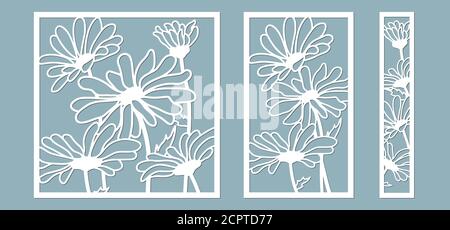Schablone für Laserschneiden und Plotter. Blumen, Blätter, Blumenstrauß zur Dekoration. Vektorgrafik. Kamillenblume. Plotter und Siebdruck. S Stock Vektor