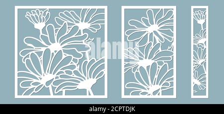 Schablone für Laserschneiden und Plotter. Blumen, Blätter, Blumenstrauß zur Dekoration. Vektorgrafik. Kamillenblume. Plotter und Siebdruck. S Stock Vektor