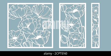 Schablone für Laserschneiden und Plotter. Blumen, Blätter, Blumenstrauß zur Dekoration. Vektor-Illustration. poppy Blume. Plotter und Siebdruck. Serig Stock Vektor