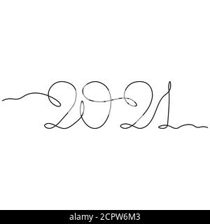 Eine Linie Zeichnung Stil Nummer 2021. Jahr der Kuh... Stock Vektor