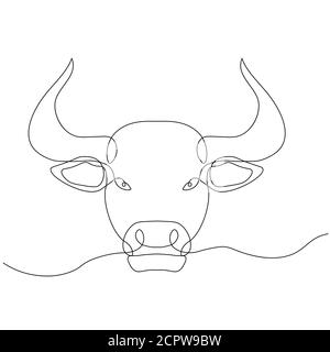 Kontinuierliche Zeichnung eines Stieres Symbol von 2021. Postkarte in einer Zeile. Urlaubselement für Verluste, Kalender. vektor-Illustration... Stock Vektor