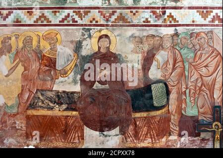 Wandgemälde in der Kirche der Seligen Jungfrau von Gelati, Georgien Stockfoto