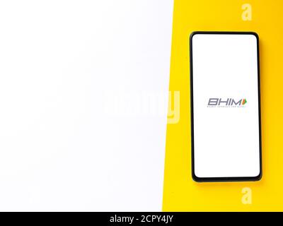 Assam, indien - September 18, 2020 : Bhim upi Logo auf Handy-Bildschirm Stock Bild. Stockfoto