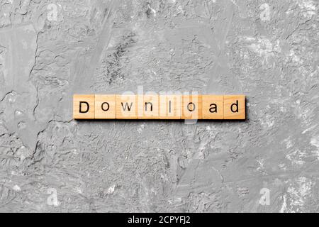 Download Word auf Holz Block geschrieben. Download Text auf Tisch, Konzept. Stockfoto