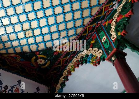 Innenansicht der Zimmer Gümüşhane Sarıçiçek Village. Beliebte zwei Häuser für seine Holzdekorationen in Saricicek Dorf, Gumushane, Türkei Stockfoto