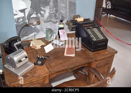 Globe, AZ., USA, 2019. Südpazifik R.R. Passagierterminal. Baujahr 1916; verwendet von 1916-54. Vintage Art Deco Interieur, R.R. Laternen, Stockfoto