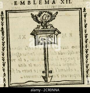 . Emblemi di Andrea Alciato, huomo chiarissimo, dal latino nel vulgare italiano ridotti . B nicht i8 jindrcé^MciatiNonvulgandaconfilia XII.. T im ì N E quod cxco^obfcura & caligine monftriim IL Gnofiacis ckufit Dacdalus in latebns,Depi&lt;aum Romana phaianx in PR^ha geftat,Semiuiroq; nitent figna fuccrbaboue :No^q, monent, debere Ducreta autnocna et cognita. Stockfoto