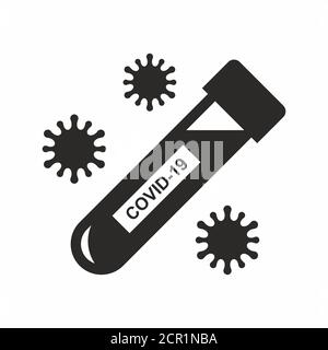 Symbol für das Coronavirus (COVID-19)-Blutteströhrchen. Vektorsymbol auf weißem Hintergrund isoliert. Stock Vektor