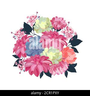 Blumenstrauß. Rosa, gelbe, blaue Vektorblumen auf weißem Hintergrund. Stock Vektor