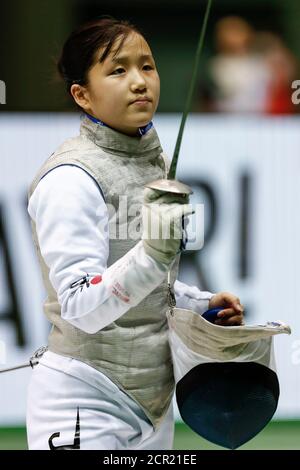 Tokio, Japan. September 2020. Ayano Iimura wird bei den 73. All Japan Fechtmeisterschaften der Frauen-Foil-Vorrunden im Komazawa Olympic Park Gymnasium gesehen. Quelle: Rodrigo Reyes Marin/ZUMA Wire/Alamy Live News Stockfoto