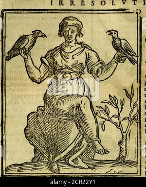 . Iconologia di Cesare Ripa ... Divisa in tre libri, ne i quali si esprimono varie imagini di virtù, vitij, affetti, passioni humane, arti, discipline, humori, elementi, corpi celesti, prouincie d'Italia, fiumi, & altre material infinite vtili ad ogni stato di persone . efta, che ftia àfedere. Come diuerfe apparenze delle cofe , chefanno gli huomiiai irre foluti. SI dipinge vecchia,perche la vecchiezza perle molte eferienze fa glhuomini Irrefolutinellattioni. Onde conofeendofi molto più inquefta età, che nellaltre, ragioneuolmente fidubita do Stockfoto