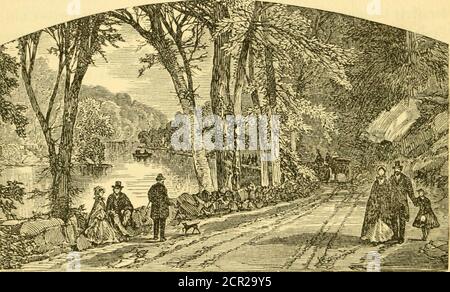 . Philadelphia heute, 1882. Ein richtiger Führer zu allen öffentlichen Gebäuden, Institutionen, Eisenbahnen und Orten und Objekten von Interesse .. . tanz im südlichen Teil der Stadt. Es enthält einige schöne Bäume, und hat gut gerollte Spaziergänge. Neben den oben genannten Plätzen gibt es Passyunk, Norris, Union, Shackamaxon und Thouron Quadrate, die jeweils fromone-Hälfte bis zwei Hektar. DER WISSAHICKON. Eine der reizvollsten Fahrten in der Nähe von Philadelphia ist am Ufer des wunderschönen Wissahickon Creek. Eintritt in den Fair-Mount Park an der Green Street, vorbei am Lincoln Monument und Stockfoto
