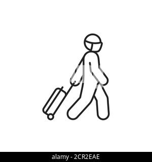 Tourist mit Gepäck schwarze Linie Symbol. Sicheres Reisen. Piktogramm für Web, mobile App, Promo. UI-UX-Designelement. Stock Vektor