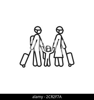 Familie mit Gepäck schwarze Linie Symbol. Sicheres Reisen. Piktogramm für Web, mobile App, Promo. UI-UX-Designelement. Stock Vektor