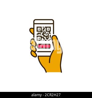 Mobile Anwendung, Scannen von QR-Code in Smartphone-Farbliniensymbol. Vermietung von öffentlichen Verkehrsmitteln. Piktogramm für Web, mobile App, Promo. UI-UX-Designelement. Stock Vektor