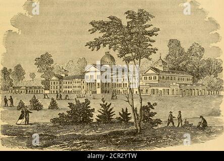 . Philadelphia heute, 1882. Ein richtiger Führer zu allen öffentlichen Gebäuden, Institutionen, Eisenbahnen und Orten und Objekten von Interesse .. . s dann aufgeladen. Die Vine Street Autos, auch die auf achtzehnten, passieren innerhalb onesquare des Gebäudes. IRRENANSTALT. Diese Institution, zwischen West Chester und HaverfordRoads und Forty-First Street, West Philadelphia, auf einem Bauernhof von 113 Hektar, ist die Insane Department des Pennsylvania Hospital.Es gibt zwei immense Gebäude - eines für Männer und eines für Frauen; das erstere im Jahr 1841 errichtet, und das letztere im Jahr 1859. In Größe und generales Aussehen b Stockfoto