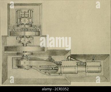 . Die Straßenbahnüberprüfung. Xcavationwurden dann Fundament Hölzer gelegt, von18 durch 20 Zoll Abmessungen. Danach mit 6 x 6 cm, engmaschig, acht Füßlang. Dieses war über underdjnamos und Schwungrädern geschmückt, und wohin travel schwereren Teile der Maschine ruhen.zwölf-Zoll-Hölzer wurden überdieses gelegt, dicht auf oben, und wo immerschrauben kamen, wasplaced 12 durch 12 Zoll Material, verspannt und verschraubt. Nach dieser Gründung restedsiebzig Tonnen Motor und Dynamo, unter der Deckung eines Bigtent. Der Motor ist vom Standard-Buckeye-nicht-condens-ing Typ, von 650-Pferd-Power. Die Hochdruckzylin Stockfoto