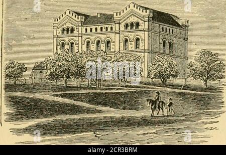 . Das Volk illustrierte Almanach, Texas Hand-Buch und Immigrants' Guide, für 1880, ist ein Index zu Texas, ihr Volk, Gesetze, Staat und lokale Regierungen, Schulen, Kirchen, Eisenbahnen und andere Verbesserungen und Institutionen .. . größte bringt die niedrigste Zahl. Alternates sind auf Eisenbahnen und andere Arbeiten der internen Verbesserungen ausgestellt, und erfordern die Erhebung der doppelten Menge an Land durch das Geschicker gefordert. Diese ist in zwei gleiche Teile geteilt, von denen die Hälfte dem Besitzer patentiert, und der Rest ist für gemeinsame Schulen reserviert.Diese Zertifikate können für etwa zehn ce gekauft werden Stockfoto