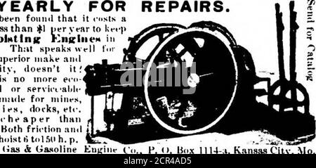 . Scientific American Volume 87 Nummer 16 (Oktober 1902) . DIE * WERKZEUGHERSTELLER Chas.Molitor Herstellung Co.EC 1 DOLLAR JÄHRLICH FÜR REPARATUREN. Es wurde festgestellt, dass die Reparatur unseres Hoisting KiHflne- in nur knapp 1 US-Dollar pro Jahr kostet. Das spricht gut t.n ihre super Haltbarkeit, Es gibt i noiti tjnjrl i   uarries, Dock viel i-he Aper Dampf. Beide Fi. Kansas City, Mo. Stockfoto