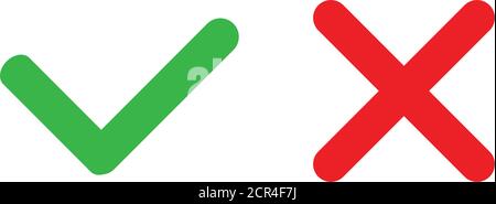 Grünes Häkchen und rote X-Markensymbole. Ja, Symbol Nein Stock Vektor