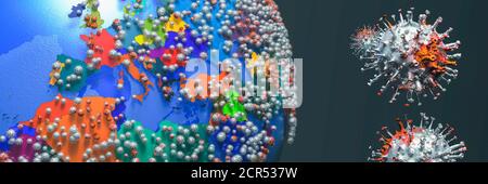 3d-Darstellung des Erdglobus, covid 19 Coronavirus Stockfoto