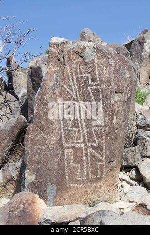 Three Rivers Petroglyph Site in New Mexico, prähistorische Jornada Mogollon Felskunst Stockfoto