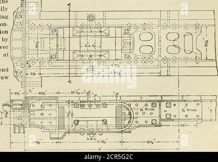 . Amerikanischer Ingenieur und Eisenbahn Zeitschrift. i A,*7H Abschnitt A-A. ANWENDUNG DES ZUGGETRIEBES AUF AUTOMOBILP CAB. 304 AMERICAN ENGINEER AND RAILROAD JOURNAL. i, in. X 11 in Stahlplatte wird bündig auf der Außenseite der Eckpfosten platziert. Diese wird unten an die Endschwellerplatte vernietet und oben mit einem Zwickel an einer Y4in. X S in. Stahlplatte befestigt, die wiederum auf der Holzendplatte gekocht wird. Die Platten an der Eckpfosten werden durch zwei Winkeleisen verstärkt, die hinten an der Rückseite angebracht sind, wobei der innere als Tür EINE RATIONAL-METHODE FÜR DIE EINFÜHRUNG UND VERWALTUNG VON TEILARBEITEN IN EINER EISENBAHN dient Stockfoto