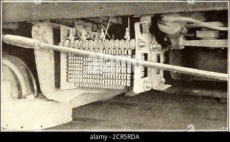 . Elektrische Eisenbahn Zeitschrift . esulted in zahlreichen Fällen. Um eine erhöhte Belüftung der Widerstände zu gewährleisten, senkt das Unternehmen nun den Bremshebeldruck, bevor eine Temperatur erreicht wird, die zu einem übermäßigen Verschleiß der Schuhe führen würde.im Güterverkehr hingegen, wo es notwendig ist, lange Bremsungen bei Absenkung oder Geschwindigkeitsreduzierung zu machen, Dies wird gewöhnlich mit einem vergleichsweise leichten Brakeshoe-Druck erreicht; aber die Dauer der Anwendung ist so lang, dass sehr hohe Brakeshoe-Peraturen erreicht werden und der daraus resultierende Verschleiß notwendig ist Stockfoto