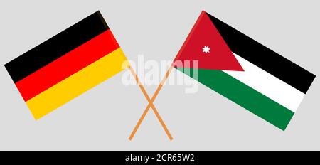 Gekreuzte Flaggen von Jordanien und Deutschland. Offizielle Farben. Korrektes Verhältnis. Vektorgrafik Stock Vektor